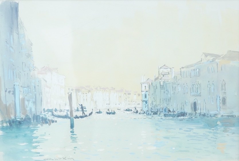 Robert King Rl RSMA (b.1936), Venetian canal, signed, gouache and watercolour, 18 x 27cm